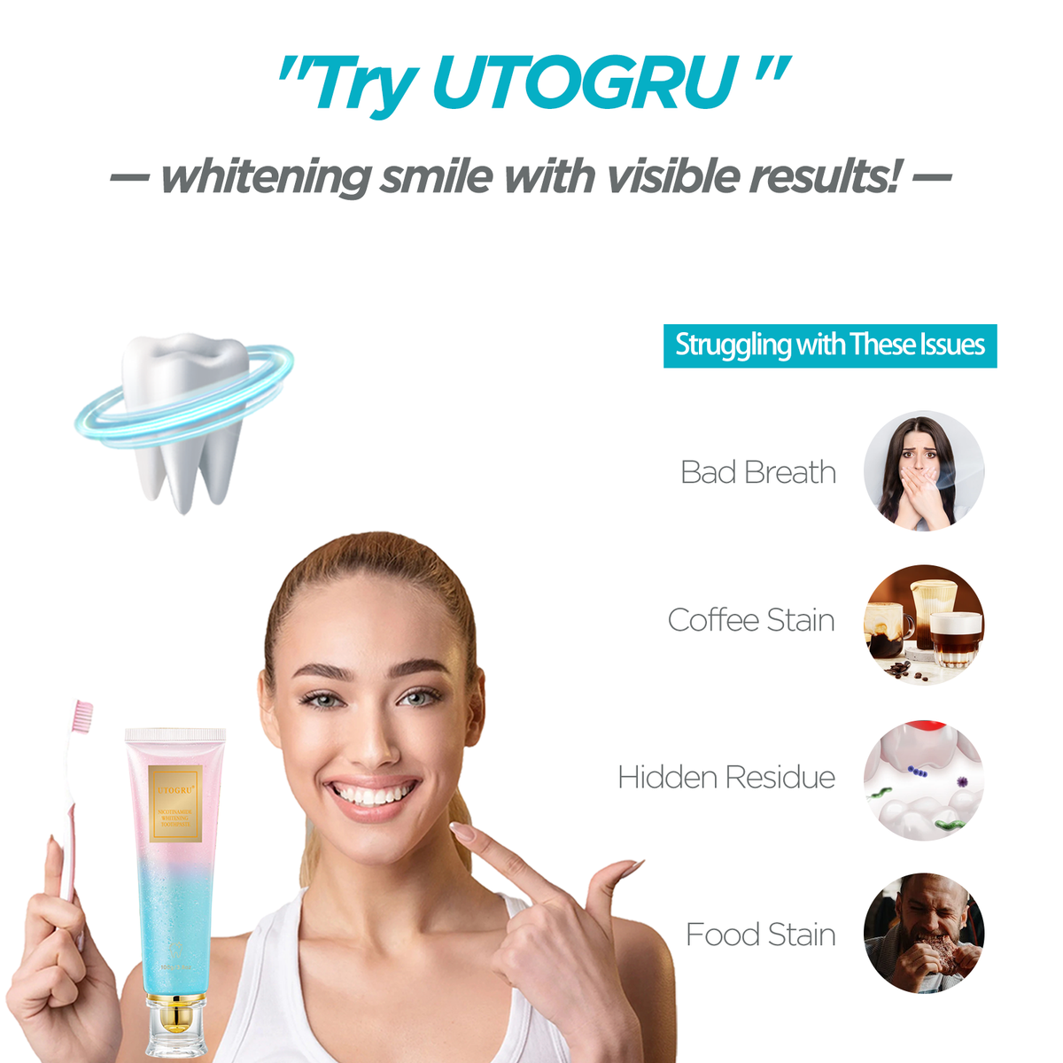 UTOGRU Nicotinamide Whitening Toothpaste Get Whiter Teeth in Just 7 Days — Without Expensive Dental Treatments
